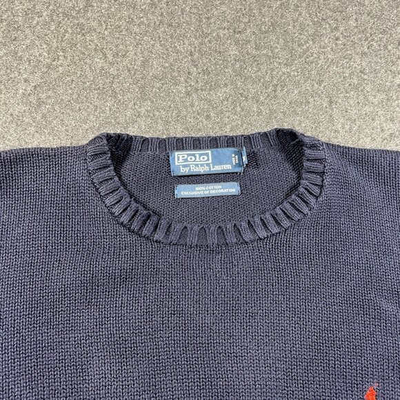 VTG Polo By Ralph Lauren Sweater Mens XL Navy Red Pony Crew Neck 100% Cotton - Picture 3 of 16